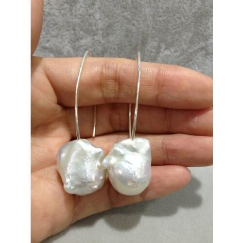 Baroque Big Freshwater Pearl Earrings Real 925 Silver Fashion fine Jewelry For Women long earring Pearl Drop Earrings