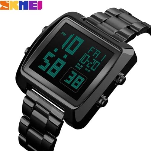 SKMEI Top Luxury Fashion Sport Watch Men Stainless Steel Strap Watches Countdown LED Display Display Watch reloj hombre 1369