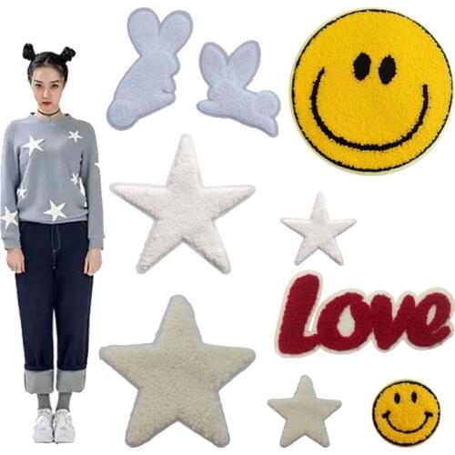 20pcs Star Smiley Love Towel Appliques parches bordados Embroidered Patch For Clothing Iron On Patches Hoodies Patchwork Sticker