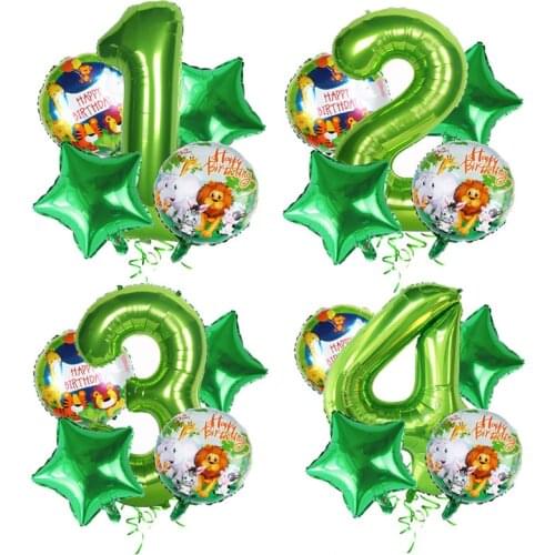 5pcs/set jungle animal balloons for klds 1st birthday party decorations green number balloon animal party baby shower boy baloon