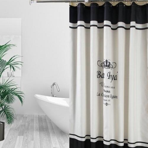 Shower curtain polyester fabric waterproof and mildew proof fabric Toilet curtain partition curtain Bathroom curtain (with hook)