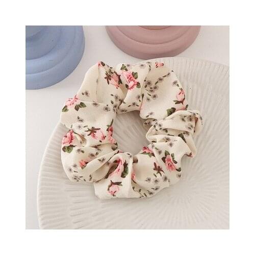 Women Fashion Floral Satin Hair Ties Lady Vintage Rubber Band Headdress