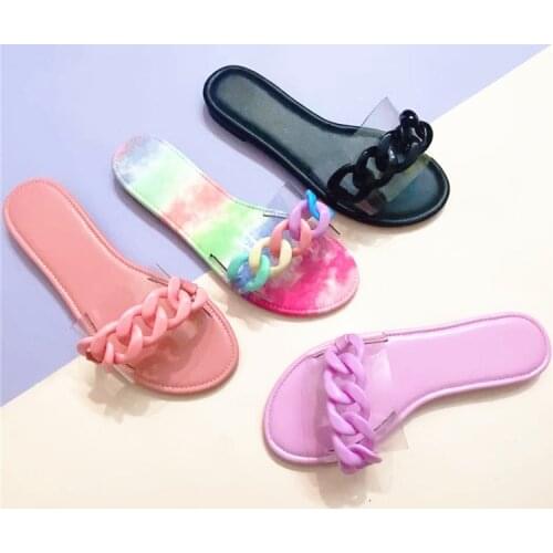 Termainoov Women Slippers Fashion Transparent Chain PVC Flats Beach Shoes Comfort Slidders Flip Flop Women Sandal