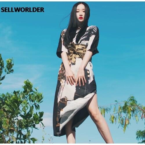 2021 Woman Japanese Kimono Style Knitting Slit dress Short Sleeves dress