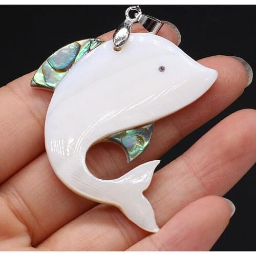1pcs New Natural Freshwater White Shell Dolphin Pendants for Earring Necklace Jewelry Making Women Girls Gift Size 45x50mm