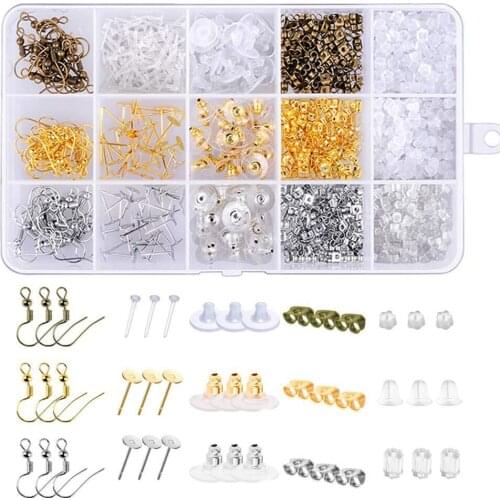 1200Pcs Earring Backs Kit with 15 Style Earring backings, Earring hooks and Earrings posts