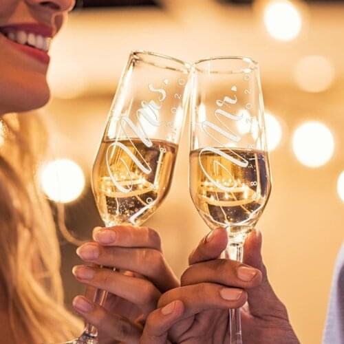 2Pcs Wedding Glasses Personalized Champagne Flutes Crystalline Party Gift Wedding Toasting Goblet for Anniversary for Couple