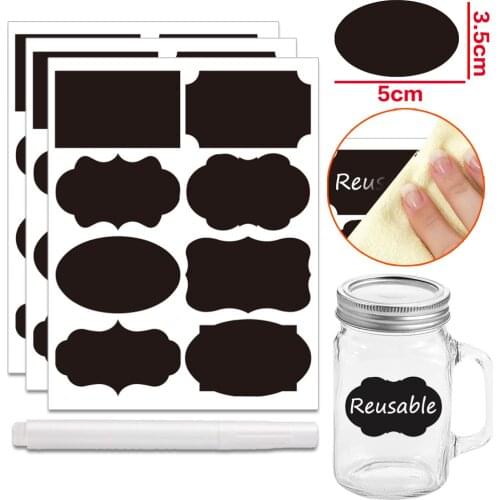 36-50pcs/Set Jars Labels Erasable Chalkboard Labels Waterproof Sticker Craft Kitchen Blackboard Sticker Bottles Tag + Marker Pen