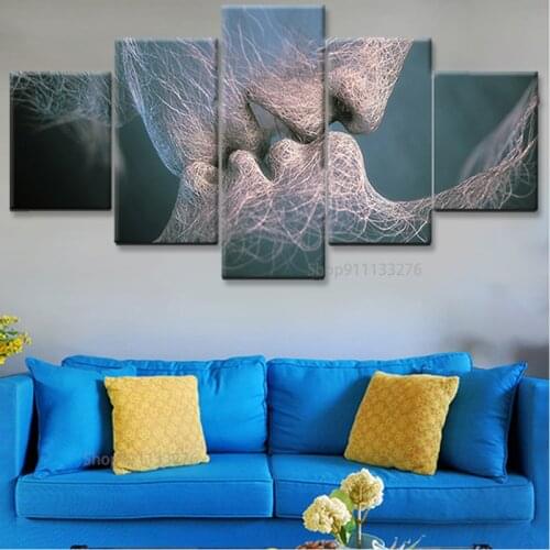 5 Pieces Wall Art Decoration Pictures Abstract Canvas Painting Love Posters for Living Room Kiss Painting on The Wall Frame