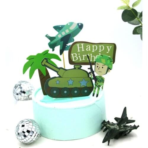 5pcs/Set Small Tank Airplane Military Army Party Theme Cake Topper Boy Childrens Birthday Cake Supplies Party Decorations