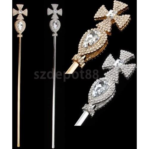 Glitter Fairy Princess Queen Cross Crystal Wand Magic Royal Scepter Fancy Dress Costume Props Gold Silver 50 cm