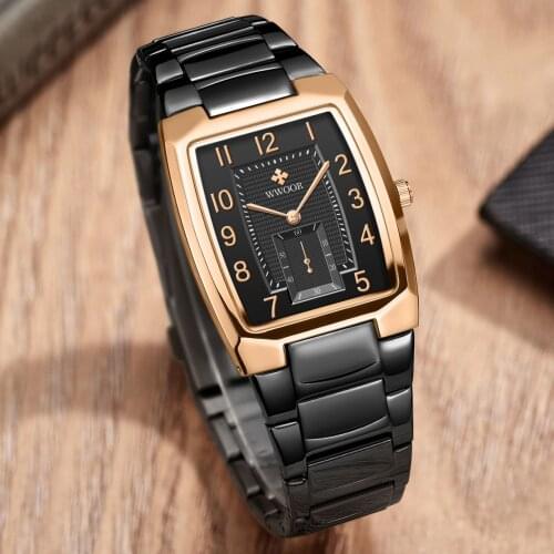 WWOOR 2021 New Top Brand Men Fashion Rose Black Luxury Square Watch Waterproof Quartz Chronograph Wristwatches Relogio Masculino