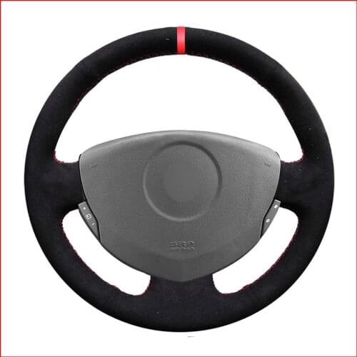 MEWANT Black Suede Leather Steering Wheel Cover for Renault Clio 2 2001-2005 Dacia Sandero 2008 2009 2010 2011 2012
