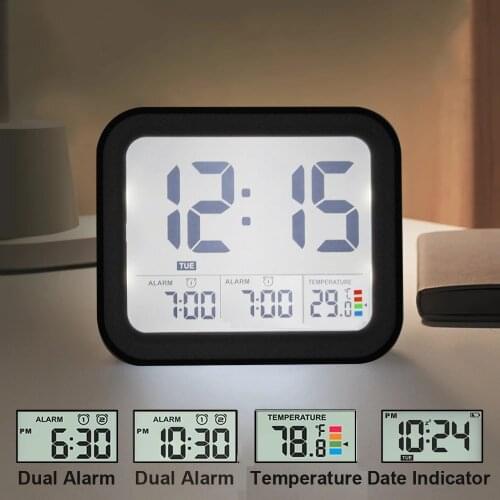 LED Digital Alarm Clock Temperature Calendar Snooze Backlight Clock Electronic Desktop Clocks Battery Alarm Home Offce Student