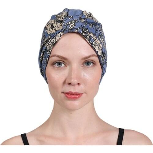 DUOJIAOYAN New National Fashion Head Cap Lined Chrysotile Women Print Flower Turban Double-layer Warm Head Wrap