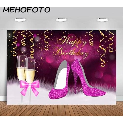 MEHOFOTO Purple Birthday Backdrop High Hell Champagne Birthday Photography Background Birthday Party Banner Backdrops