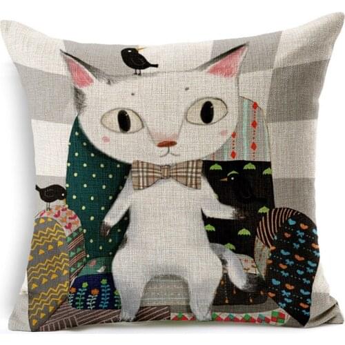 Hot Sale Pillow Covers Creative Design Cute Cartoon Cat Pattern New 45X45CM Linen Pillow Cover\Home Decorative Linen Cushion