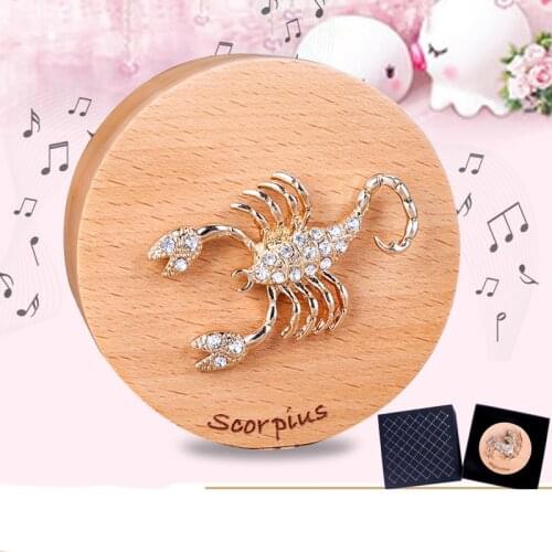 Beautiful wooden twelve constellation music box Mini Pretty Holiday Gift Animal Music Box