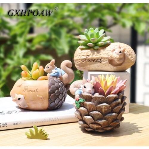 Creative Home Gardening Desktop Balcony Potted Plants Cartoon Nut Garden Resin Succulent Flower Pots Home Decoration Ornaments