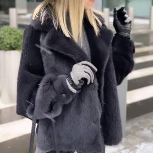 Real womens mink fur jacket coat with wool designer with fur cuffs suit casual short coat 2020 fashion coats outwear luxurious