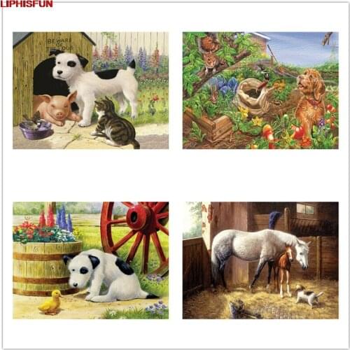LIPHISFUN Cross Stitch Embroidery Diamond Painting Full Drill Home Decor Square/round scenery farm animals horse dog