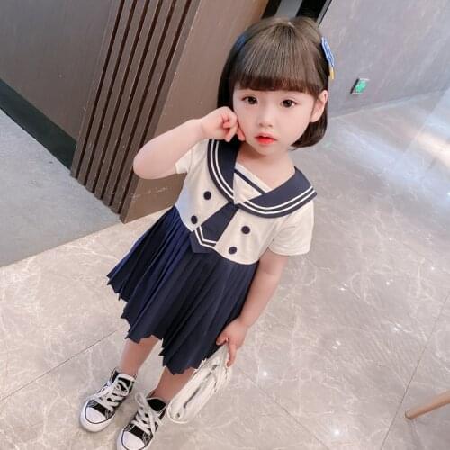 LISUNNY Girls Dress 2021 Summer College Style Kids Casual Dress Navy Collar Fashion Patchwork Casual Dress Children Clothing