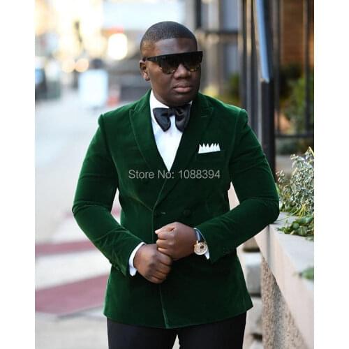 Groomsmen Groom Wear Party Tuxedos Peaked Lapel Double Breasted Wedding Suit Green Velvet Jacket Men Suits With Pants 2018