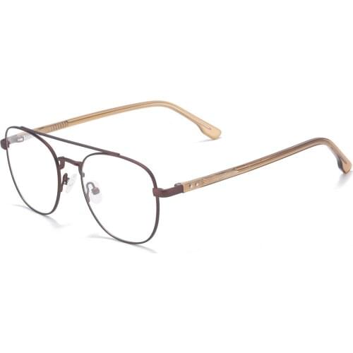 Men And Women Fashion Metal Double Bridge Round Full Rim Medium Eyeglasses With Spring Hinge For Bifocal And Progressive