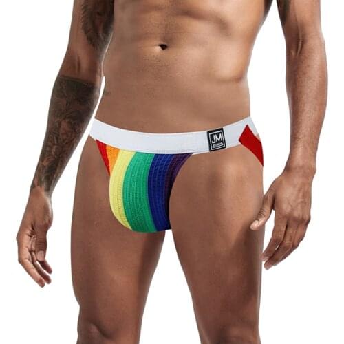 Rainbow Color Mens Underwear Sexy Gay Underwear Slassic Sports Fitness Double Thong underwear men sexy brief cuecas masculinas