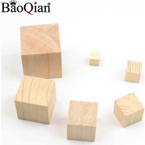 Natural Solid Wood Cube Square Blocks Wooden kids Early Educational Toys Assemblage Block Embellishment DIY Woodwork Craf