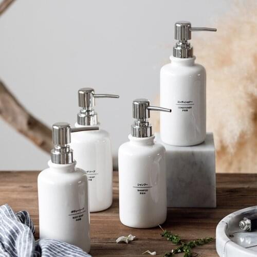 Nordic White Ceramic Bathroom Accessories Hand Sanitizer Dispenser Bottles For Shampoo Shower Gel Bottle Liquid Soap Holder