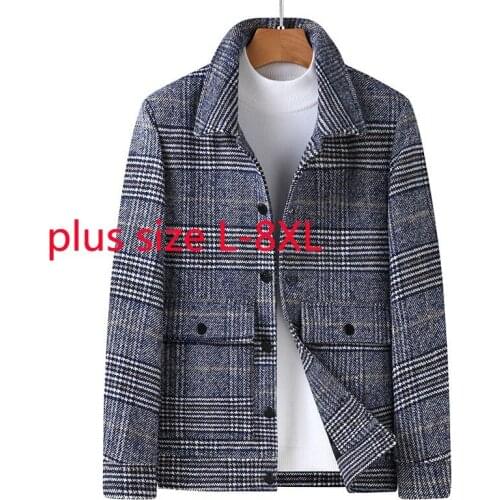 New Arrival Fashion Super Large Autumn And Winter Men Plaid Print Coat Knitted Casual Jackets Plus Size LXL2XL3XL4XL5XL6XL7XL8XL