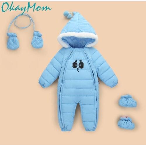 OkayMom Newborn Warm Hooded Snow Wear Overalls Toddler Baby Winter Coats Clothes Baby Gloves Shoes Snowsuit Down Parkas Clothing
