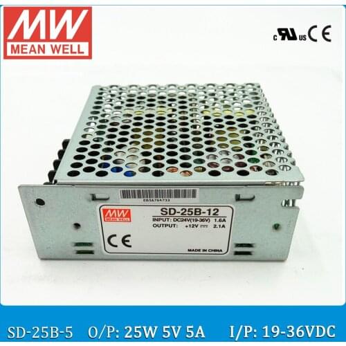 Original MEAN WELL converter SD-25B-5 Input 19~36V DC to Output 25W 5A 5VDC enclosed type converter