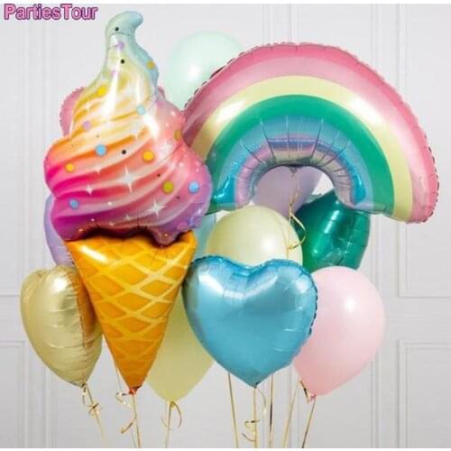 Donut Party Ice Cream Foil Balloon Love Heart Rainbow Balloon Birthday Party Decor Kids Toy Sweet Helium Balloon Shower Globos