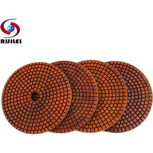 RIJILEI 4PCS Super 5 Inch Diamond Polishing Pads 125mm Copper Bond Wet Polishing Pad for Granite Marble Concrete Grinding Disc