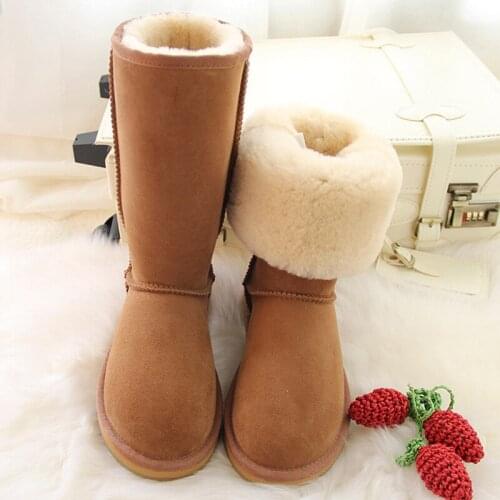 New 100% Genuine Sheepskin Leather Snow Boots Warm Natural Fur Women Wwinter Boots Women Warm Wool Snow Boots Free Shipping