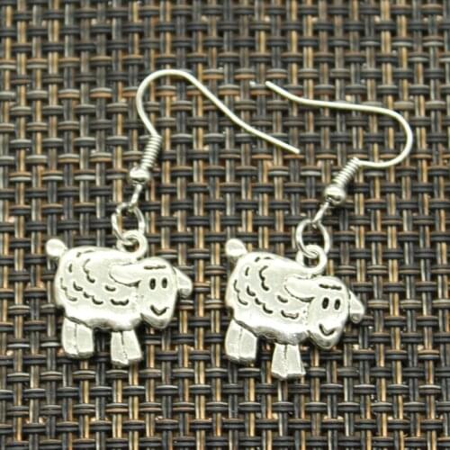 Antique Silver Color Color Sheep Lamb Goat Ram Charm Drop Earring, Dangle Earrings For Womens