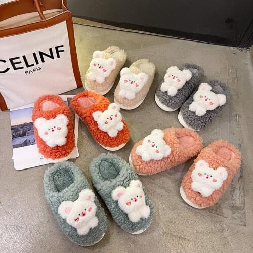2021 Cute Rubber Winter Women House Slipper Indoor Faux Fur Fashion Short Plush Warm Shoes Non-slip Home Furry Slippers Footwear