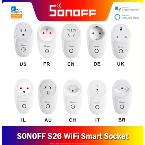 SONOFF S26 WiFi Smart Socket EU/US/UK/CN/AU Wireless Plug Power Sockets Smart Home Switch Work With Alexa Google Assistant IFTTT