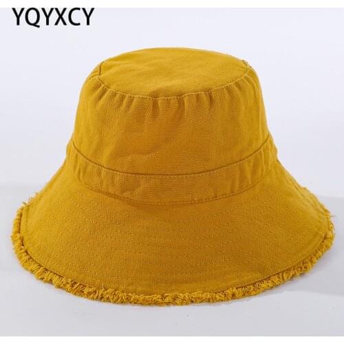 Bucket Hat Women Spring Summer Hat Cap Tassel Brim Solid Color Flat Top Bucket Hats Gorras 2020 New Fashion Casual