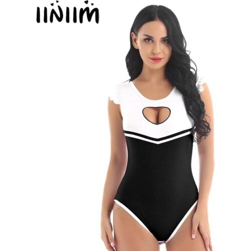 Women Adult One Piece Exotic Apparel Lingerie Heart-shaped Cutout Bust Crotch Sexy Jumpsuit Costume Soft Cotton Romper Bodysuit