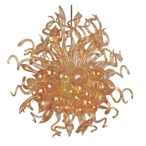110v/120v Mini Beautiful Amber Colored Hand Blown Glass Chandelier Crytal Lotus Light With LED Bulbs