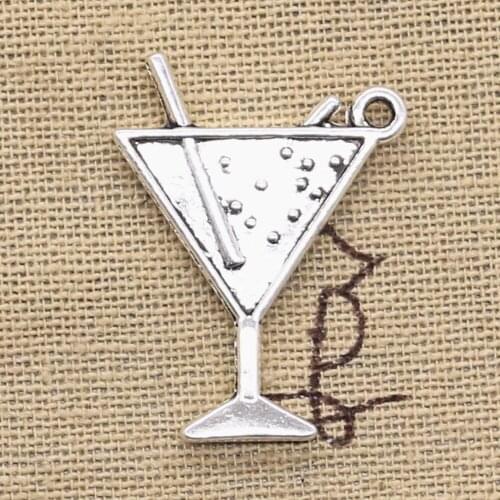 12pcs Charms Beach Cold Drink Champagne 30x23mm Antique Silver Color Pendants Making DIY Handmade Tibetan Silver Color Jewelry