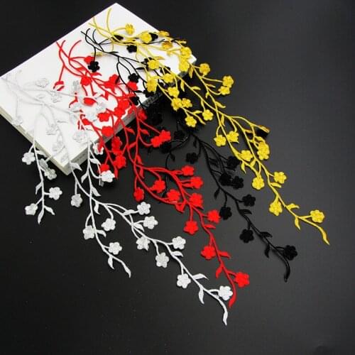 20pcs/lot Embroidery Iron on Patches for Clothes Cheongsam Decoration Gold Silver Classical Long Branch Plum Stage Dress