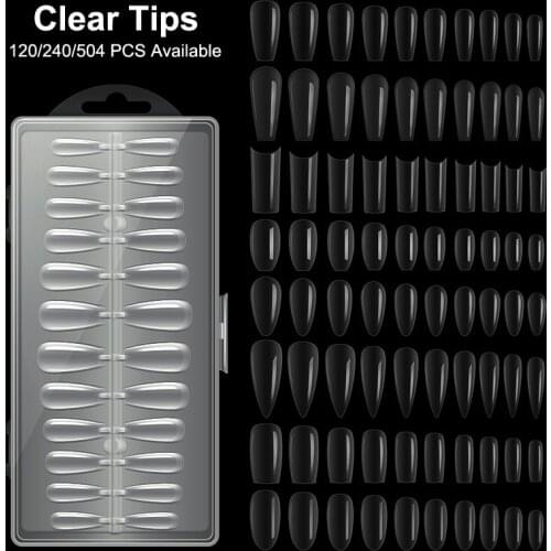 [240PCS] French Clear Press on Fake Nails Forms Gel X Square Acrylic False Full Cover Nail Tips