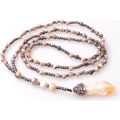 4mm Natural stone bead with Natural Crystal Irregular Stone Pendant Necklace For women jewelry Dropshipping