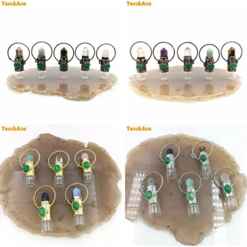 4pcsNatural Crystal Stone Pendant Jewelry Rollerball Perfume Bottle Quartz Roll On Diffuser Women Pendant Chains Necklce Jewelry