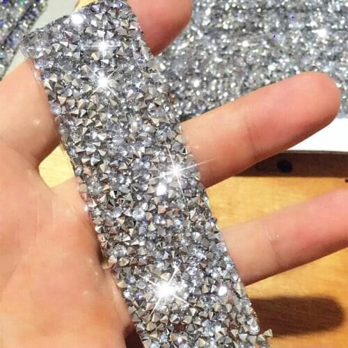 6Cm Wide Silver Rhinestones Tape 1 Yard Hotfix Motifs Ribbon Crystal Iron On Patches Applique Strass Sewing Fabric Dress Shoes
