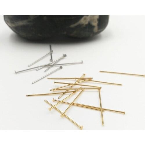 50pcs/Lot Promotion Supplies for Jewelry 14K Real Gold Plated Flat Head Pins DIY Jewellery Making Components